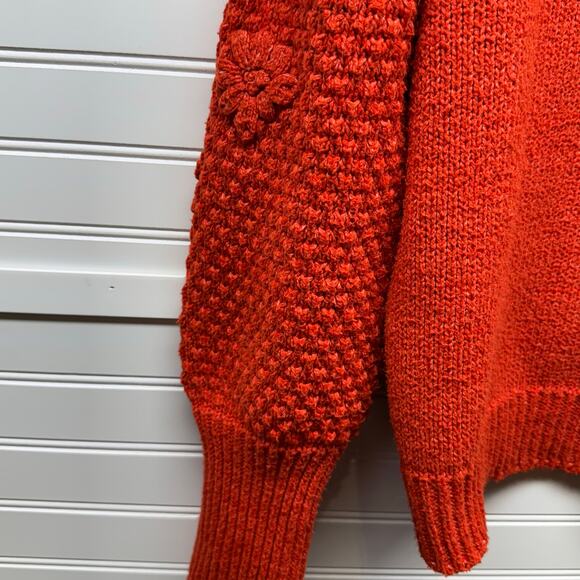 Caligraphie Orange Multi Textured Knit Sweater Size L - Picture 5 of 11